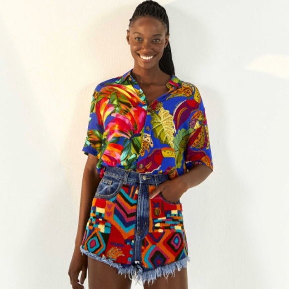 Farm Rio Patches High Rise Denim Shorts - Picture 3 of 11